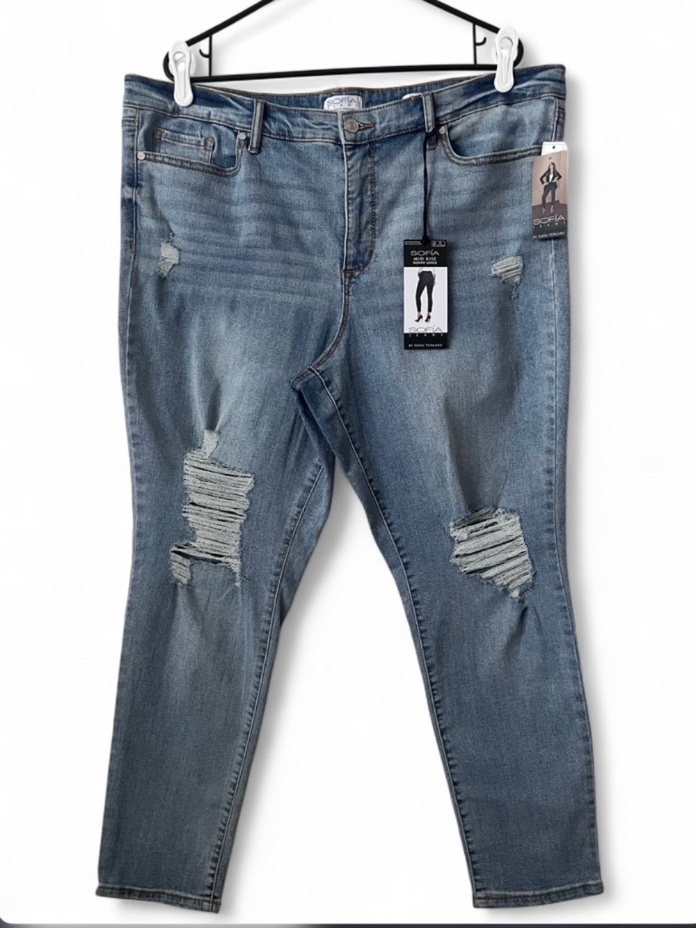 Sofia by Sofia Vergara Mid Rise Skinny Ankle Jeans Size 20 Light Wash Distressed